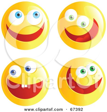 Royalty-Free (RF) Clipart Illustration of a Digital Collage of Ecstatic Yellow Emoticon Faces by Prawny