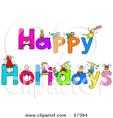 Royalty-Free (RF) Clipart Illustration of Children With HAPPY HOLIDAYS Text by Prawny