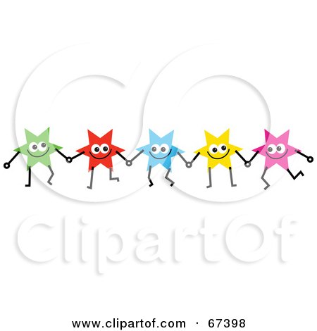 Royalty-Free (RF) Clipart Illustration of a Team Of Colorful Stars Holding Hands - Version 2 by Prawny