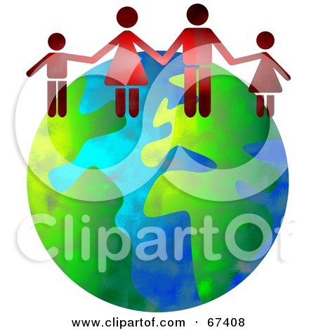 Royalty-Free (RF) Clipart Illustration of a Red Family On Top Of A Globe by Prawny