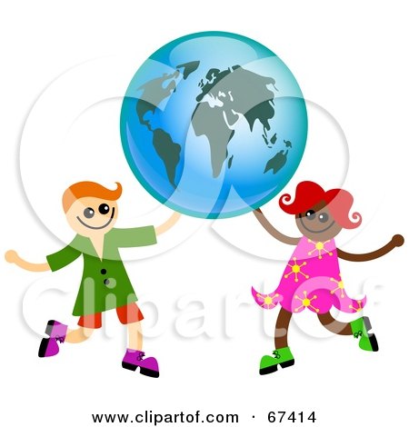 Royalty-Free (RF) Clipart Illustration of Boy And Girl Holding Up A Globe by Prawny
