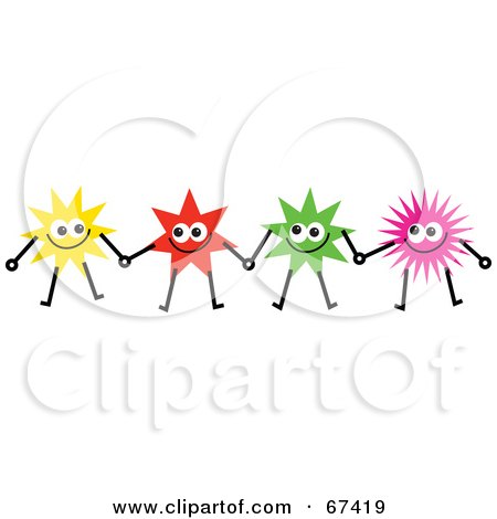 Royalty-Free (RF) Clipart Illustration of a Team Of Colorful Stars Holding Hands - Version 1 by Prawny
