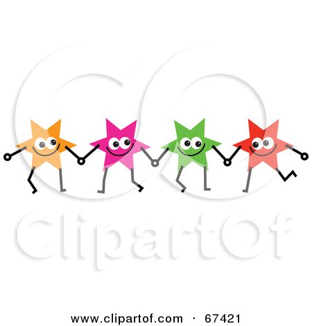 Royalty-Free (RF) Clipart Illustration of a Team Of Colorful Stars Holding Hands - Version 3 by Prawny