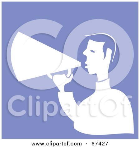 Royalty-Free (RF) Clipart Illustration of a White Man Using A Megaphone On Purple by Prawny