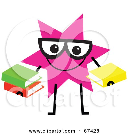 Royalty-Free (RF) Clipart Illustration of a Pink Star Guy Holding Books by Prawny