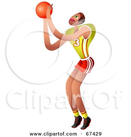 Royalty-Free (RF) Clipart Illustration of a Jumping Basketball Player Aiming For The Hoop by Prawny