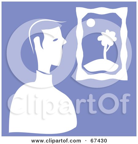 Royalty-Free (RF) Clipart Illustration of a White Man Viewing Art On Purple by Prawny