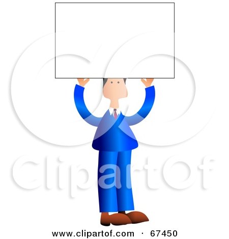 Royalty-Free (RF) Clipart Illustration of a Businessman In A Blue Suit, Holding A Blank Sign by Prawny