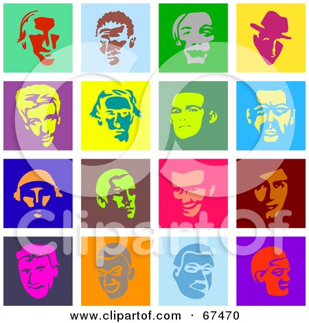 Royalty-Free (RF) Clipart Illustration of a Digital Collage of Colorful Male Face Tiles by Prawny
