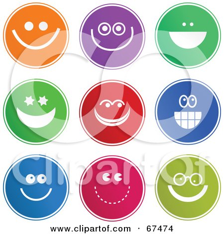Royalty-Free (RF) Clipart Illustration of a Digital Collage Of Colorful Round Smiley Face Buttons - Version 2 by Prawny