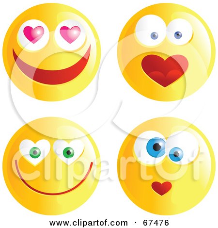 Royalty-Free (RF) Clipart Illustration of a Digital Collage of Amorous Yellow Emoticon Faces by Prawny