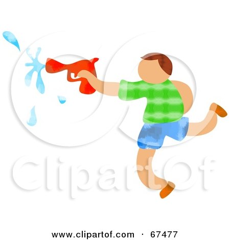 Royalty-Free (RF) Clipart Illustration of a Boy Running And Squirting A Water Gun by Prawny