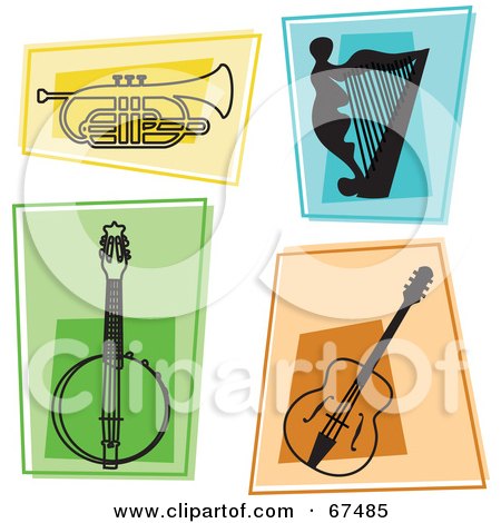 Royalty-Free (RF) Clipart Illustration of a Digital Collage Of Colorful Musical Instrument Squares by Prawny
