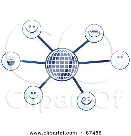 Royalty-Free (RF) Clipart Illustration of a Blue Molecule Happy Face Globe by Prawny