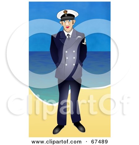 Royalty-Free (RF) Clipart Illustration of a Proud Male Sailor Standing On A Beach by Prawny