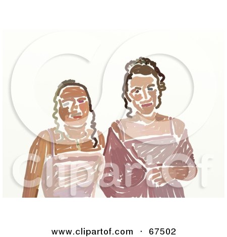 Royalty-Free (RF) Clipart Illustration of Two Teen Girls In Their Prom Dresses by Prawny