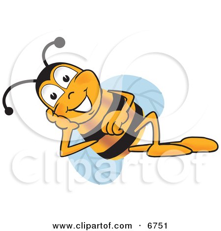 Clipart Picture of a Bee Mascot Cartoon Character Resting His Face on His Hand by Mascot Junction