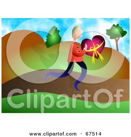 Royalty-Free (RF) Clipart Illustration of a Man Walking And Carrying A Valentine Heart by Prawny