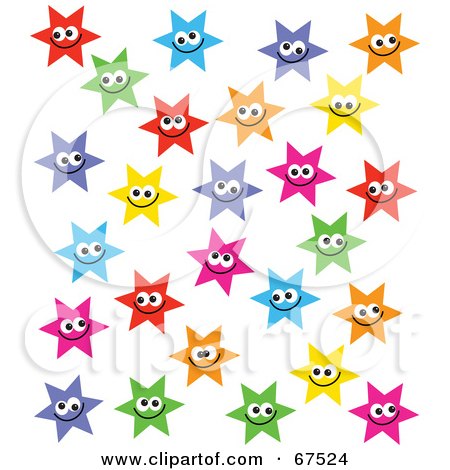 Royalty-Free (RF) Clipart Illustration of a Crowd Of Colorful Happy Stars by Prawny
