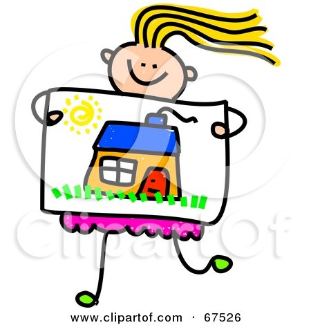 Royalty-Free (RF) Clipart Illustration of a Little Girl Showing Off Her House Drawing by Prawny