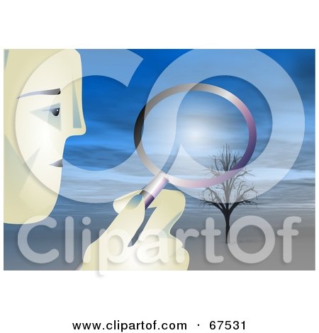 Royalty-Free (RF) Clipart Illustration of a Man Magnifying A Bare Tree In A Landscape by Prawny