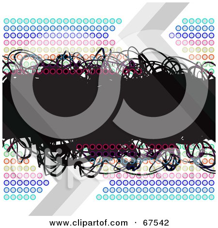 Royalty-Free (RF) Clipart Illustration of a Rainbow Circle Background With A Black Scribble Text Box On White by Arena Creative