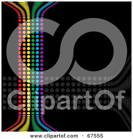 Royalty-Free (RF) Clipart Illustration of a Black Background With Vertical Rainbow Dots And Horizontal Gray Dots by Arena Creative