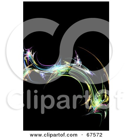 Royalty-Free (RF) Clipart Illustration of an Abstract Colorful Fractal Swoosh On Black by Arena Creative
