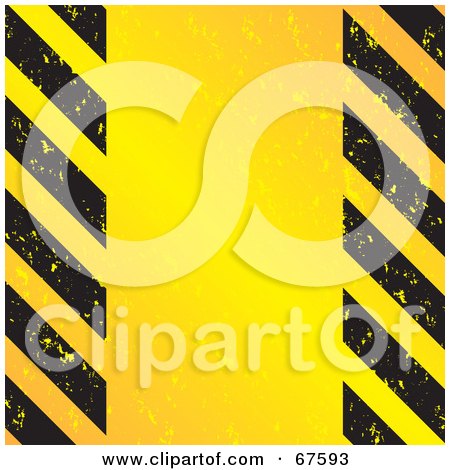 Royalty-Free (RF) Clipart Illustration of a Grungy Yellow Background With Black Hazard Striped Sides by Arena Creative