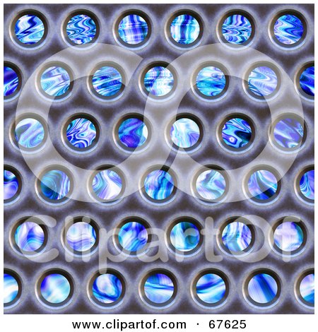 Royalty-Free (RF) Clipart Illustration of a Background Of Blue Plasma Through Chrome Holes by Arena Creative