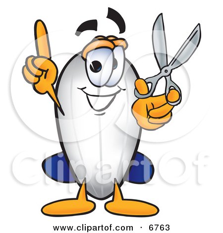 Clipart Picture of a Blimp Mascot Cartoon Character Holding a Pair of Scissors by Mascot Junction