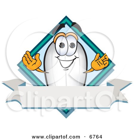 Clipart Picture of a Blimp Mascot Cartoon Character With a Blank Ribbon Label by Mascot Junction