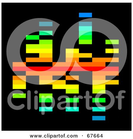 Royalty-Free (RF) Clipart Illustration of a Pixelated Rainbow Colored Equalizer On Black by Arena Creative