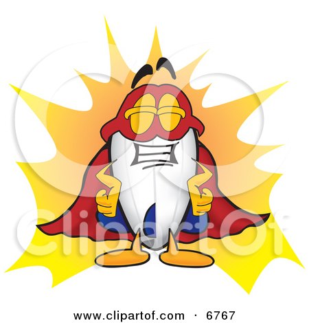 Clipart Picture of a Blimp Mascot Cartoon Character Dressed as a Super Hero by Mascot Junction