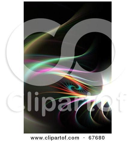 Royalty-Free (RF) Clipart Illustration of a Bright Curly Rainbow Fractal On Black by Arena Creative