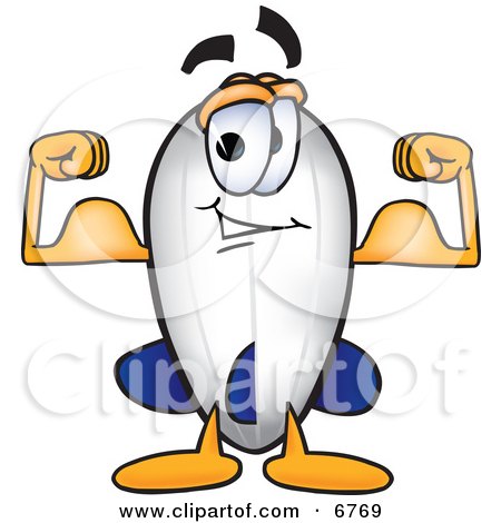 Clipart Picture of a Blimp Mascot Cartoon Character Flexing His Muscles by Mascot Junction