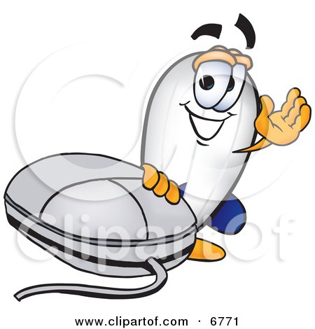 Clipart Picture of a Blimp Mascot Cartoon Character Standing by a Computer Mouse by Mascot Junction