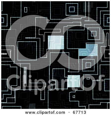 Royalty-Free (RF) Clipart Illustration of a Black Background Of Techno Lines And Blue Squares by Arena Creative