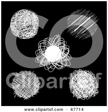 Royalty-Free (RF) Clipart Illustration of a Digital Collage Of White Pencil Scribble Circles On Black by Arena Creative
