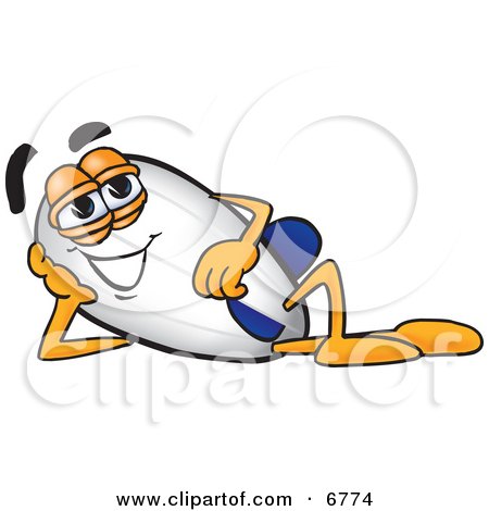 Clipart Picture of a Blimp Mascot Cartoon Character Reclined With His Head Resting on His Hand by Mascot Junction