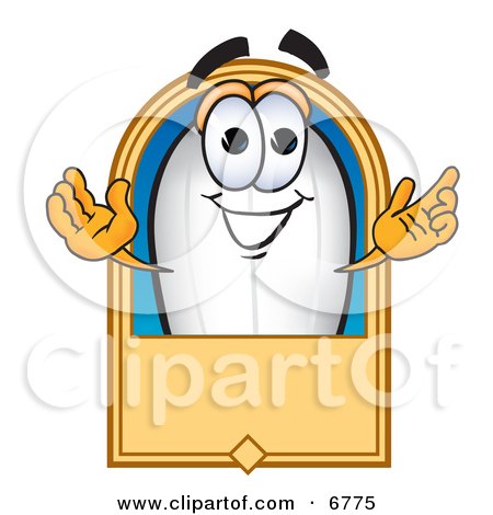 Clipart Picture of a Blimp Mascot Cartoon Character With a Blank Label by Mascot Junction