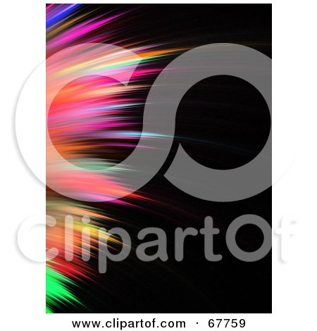 Royalty-Free (RF) Clipart Illustration of a Vertical Spikey Rainbow Colored Fractal On Black by Arena Creative