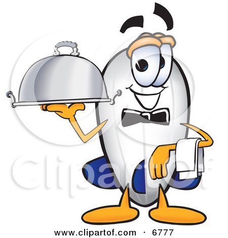 Clipart Picture of a Blimp Mascot Cartoon Character Holding a Serving Platter by Mascot Junction