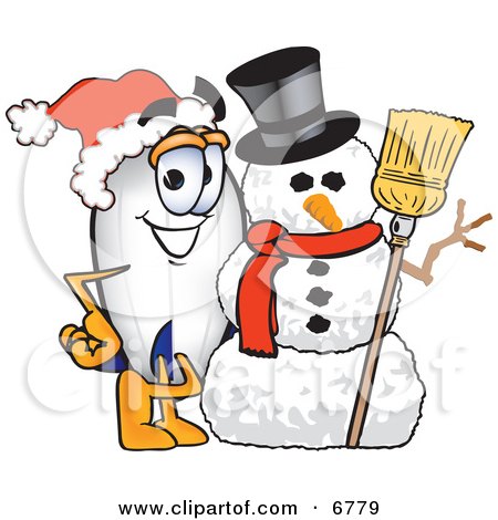 Clipart Picture of a Blimp Mascot Cartoon Character With a Snowman by Mascot Junction