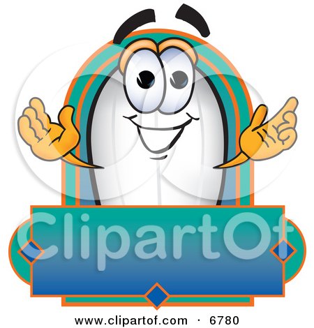 Clipart Picture of a Blimp Mascot Cartoon Character With a Blank Label by Mascot Junction