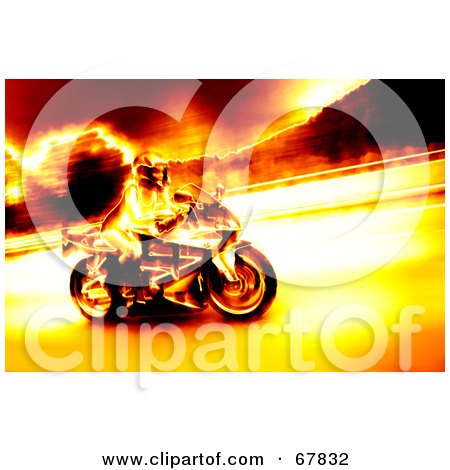 Royalty-Free (RF) Clipart Illustration of a Biker Chick Speeding In Fiery Colors by Arena Creative