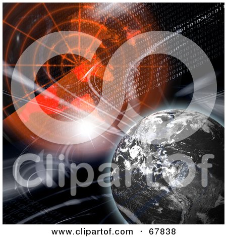 Royalty-Free (RF) Clipart Illustration of a Dead Earth With Fractals And Radar On Black by Arena Creative