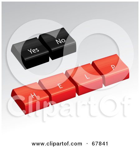 Royalty-Free (RF) Clipart Illustration of 3d Black And Red Yes, No And Help Computer Keyboard Buttons by Arena Creative