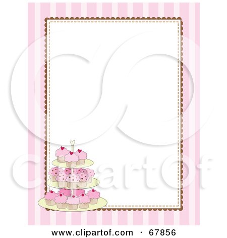 Royalty-Free (RF) Clipart Illustration of a Pink Striped Cupcake Border With A White Background by Maria Bell