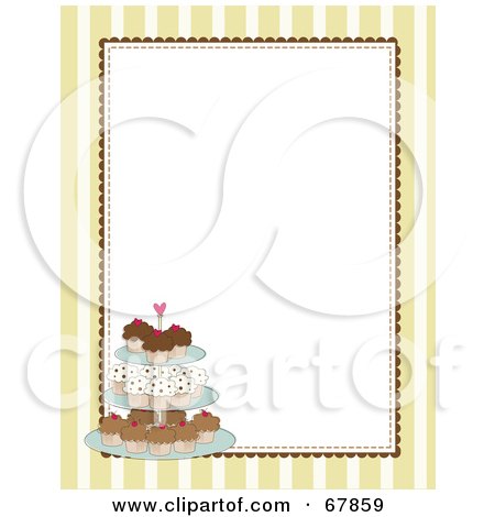 Royalty-Free (RF) Clipart Illustration of a Yellow Striped Cupcake Border With A White Background by Maria Bell